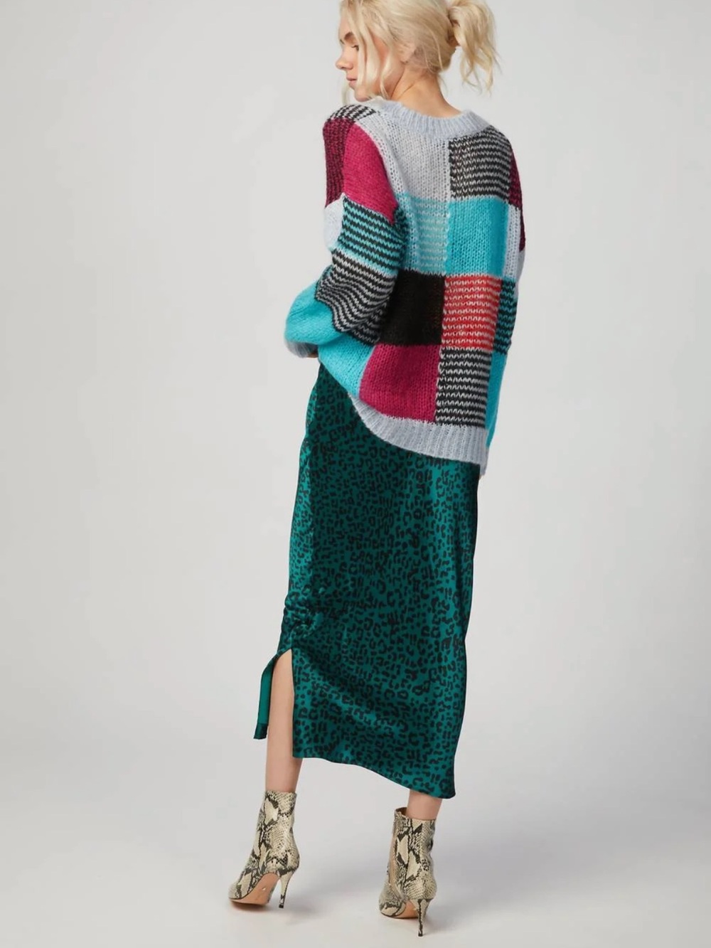 Cami NYC Jessica Silk Midi Skirt Green Leopard